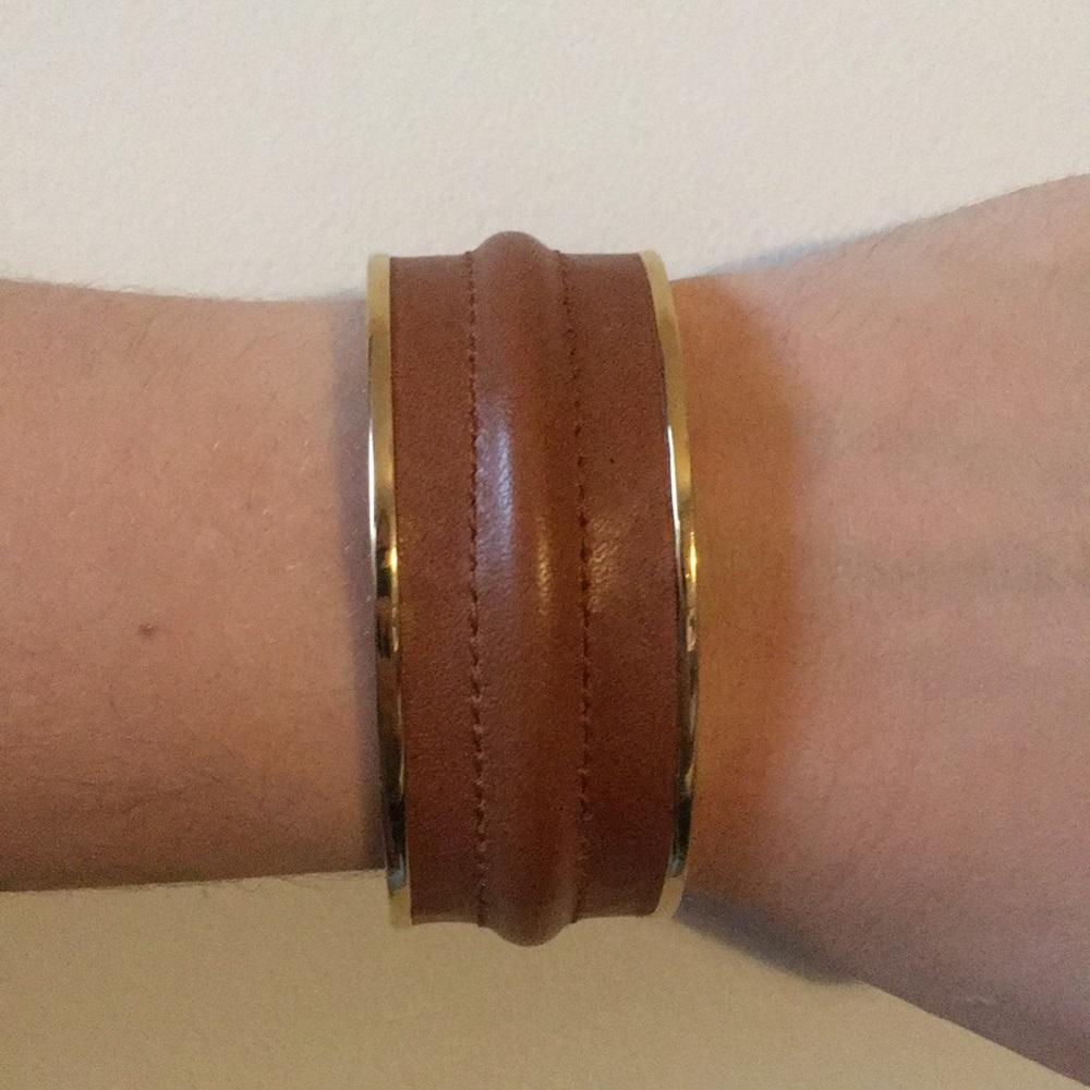 Brown leather + gold cuff